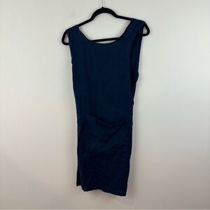 Linen Fairy Tales Navy Blue Linen Cross Back Apron Smock Large/XL